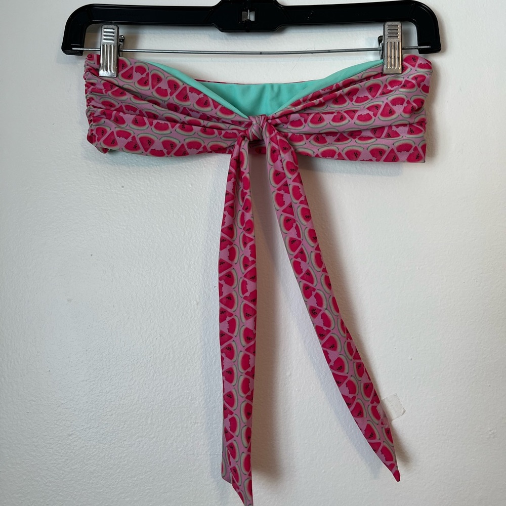 Lolli swim tie front watermelon pattern bandeau bikini top | size S